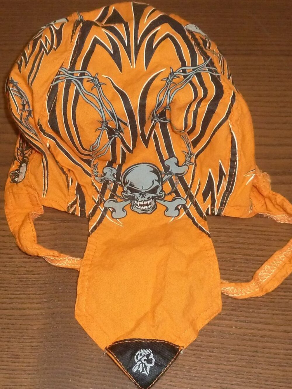 Vintage Barb Wire Skull Pattern Durag Do Rag Cotton Multicolor Print Hat Cap